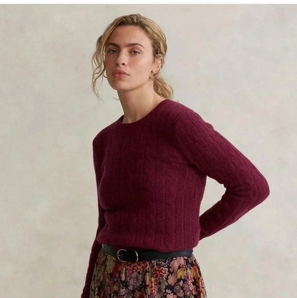 Ralph Lauren Cable-Knit Cashmere  Sweater - plum - Picture 1 of 8